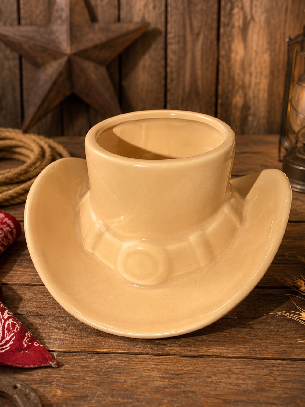 Western Cowboy Hat Planter Ceramic Cream Boho Ranch Decor Vase Farmhouse Gift